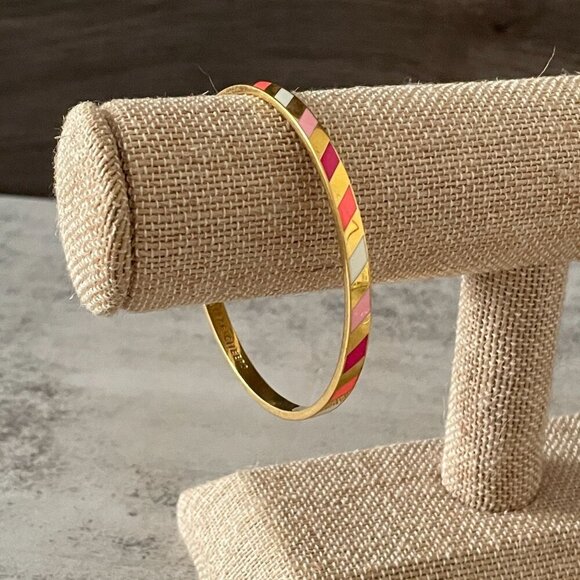 Kate Spade Three Cheers Earn Your Stripes Enamel Idiom Bangle Bracelet 2.75"D - Picture 1 of 5